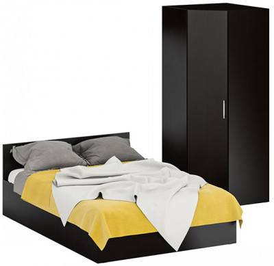 Кровать 1400 + Шкаф угловой Стандарт, цвет венге, ШхГхВ 143,5х203,5х70 + 81,2х81,2х200см., сп.м. 1400х2000 мм., без матраса, основание есть