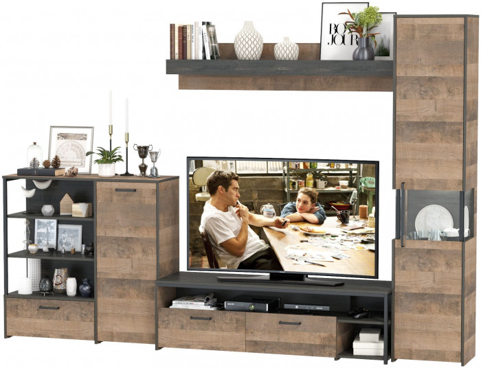 Трувор Гостиная 021, цвет дуб гранж песочный/интра, ШхГхВ 303,6х45,4х210 см., универсальная сборка