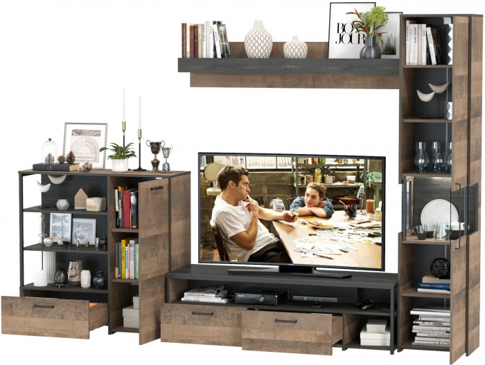 Трувор Гостиная 021, цвет дуб гранж песочный/интра, ШхГхВ 303,6х45,4х210 см., универсальная сборка