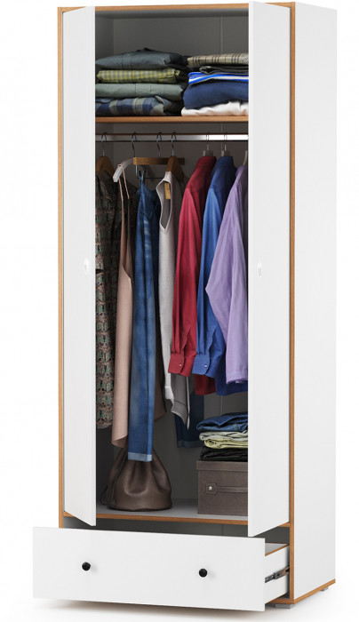 Вуди 13.138 Шкаф для одежды, цвет белый премиум/дуб крафт золотой, ШхГхВ 86х49,7х205 см.