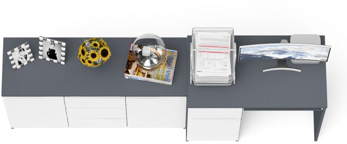 Мори Стол компьютерный МС-1 левый + Комод МК1200.3, цвет графит/белый, ШхГхВ 210,4х50х76,6 см., выдвижной ящик слева, НЕ универсальная сборка