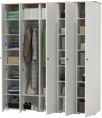 Остин 13.225 Шкаф-пенал 5 шт., цвет белый шагрень/дуб крафт золотой, ШхГхВ 200х54,3х229,6 см., универсальная сборка