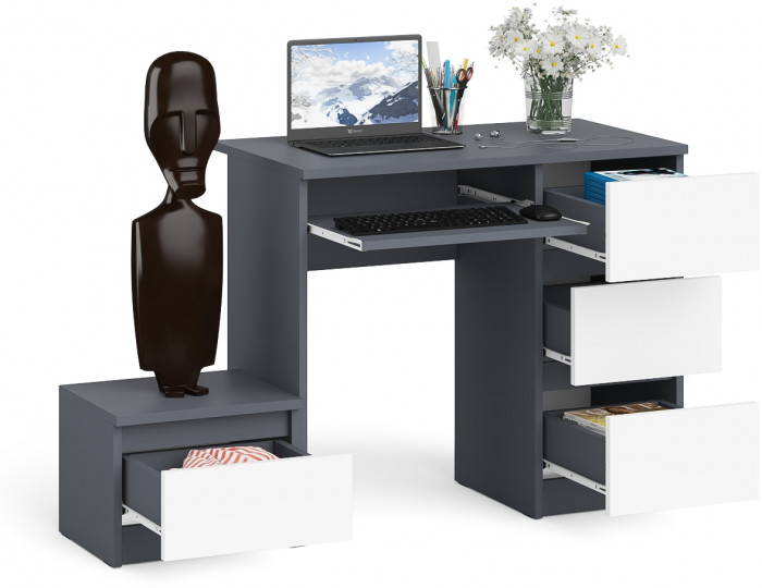Мори Стол компьютерный МС-6 правый + Тумба ТМП400.1, цвет графит/белый, ШхГхВ 130,4х50х76,6 см., выдвижные ящики справа, НЕ универсальная сборка