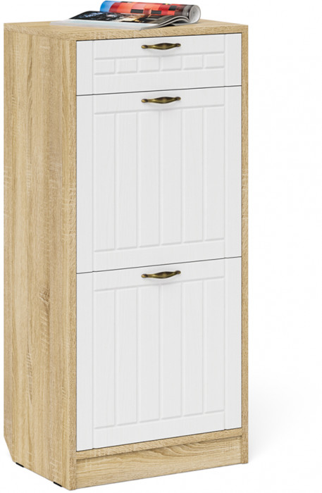 Прихожая П-6 Компоновка № 14, цвет дуб сонома/фасады МДФ белое дерево фрезеровка прованс, ШхГхВ 170х50х210 см., универсальная сборка