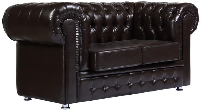 Диван кожаный коричневый, прямой 2-х местный, для дома, офиса, гостиной, кабинета Честер