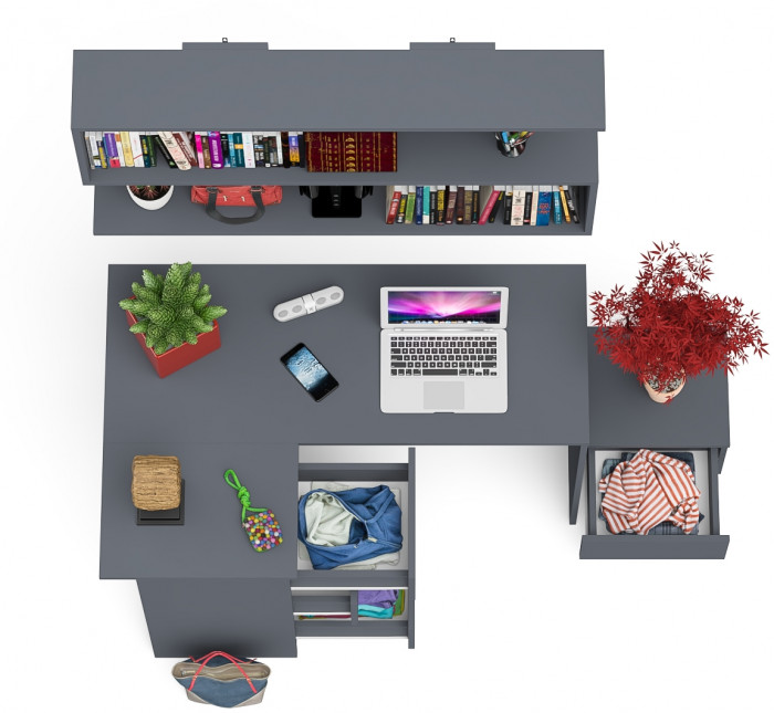 Мори компьютерный стол МС-16 левый + Тумба ТМП400.1 + Полка 1200, графит