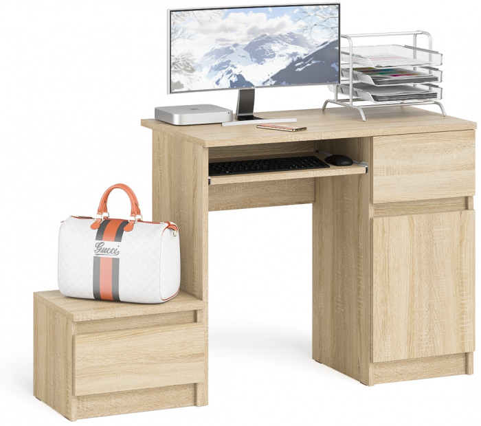 Мори Стол компьютерный МС-1 правый + Тумба ТМП400.1, цвет дуб сонома, ШхГхВ 130,4х50х76,6 см., выдвижной ящик справа, НЕ универсальная сборка