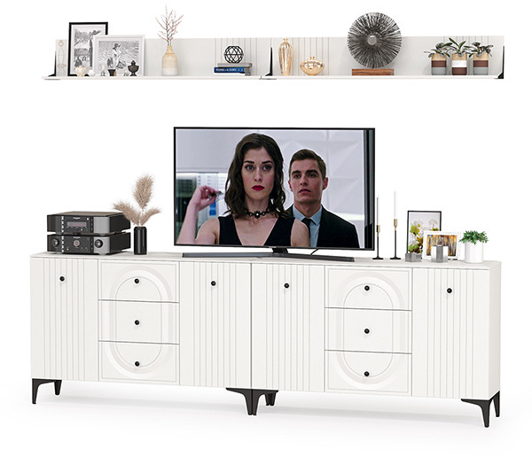 Валенсия Гостиная № 090, ЛДСП белый шагрень/МДФ белый шагрень