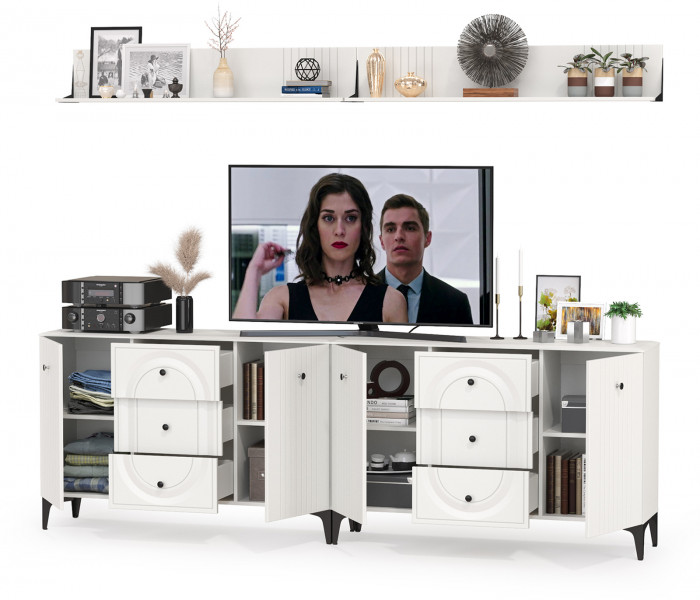 Валенсия Гостиная № 090, ЛДСП белый шагрень/МДФ белый шагрень