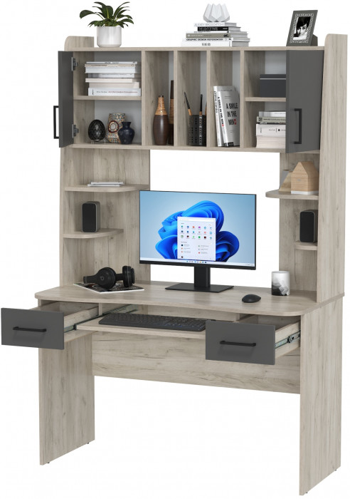 Стол рабочий 6-0604дкс/граф Бета, цвет дуб крафт серый/графит, ШхГхВ 120х60,5х183,5 см.