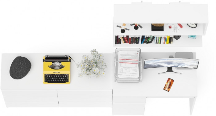 Мори компьютерный стол МС-1 левый + Комод МК1200.6 + Полка 900, белый