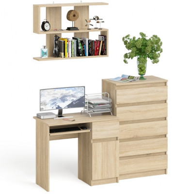 Мори компьютерный стол МС-1 правый + Комод МК700.5 + Полка 900, дуб сонома