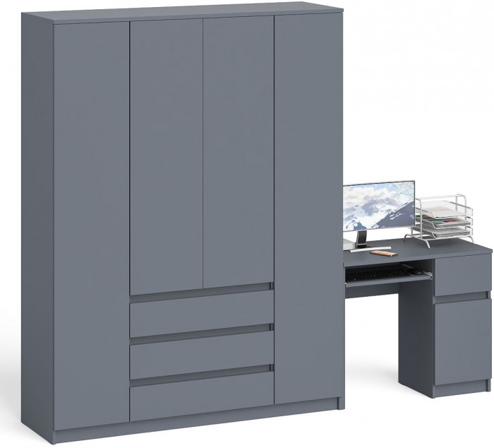 Мори компьютерный стол МС-1 правый + Шкаф МШ1600.1, графит