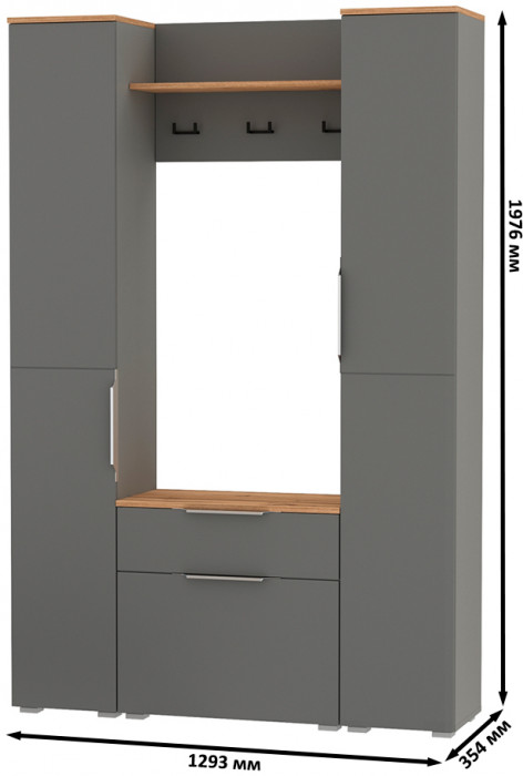 Октава Прихожая 18, серый графит/дуб крафт золотой/фасады МДФ серый графит