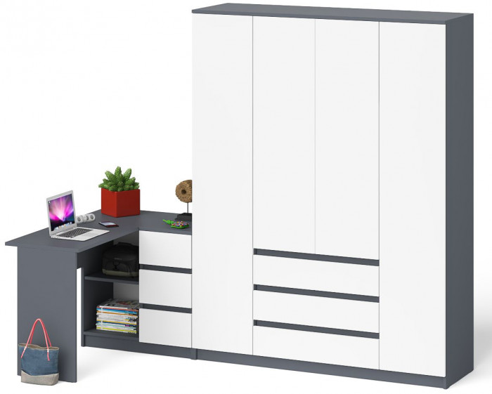 Мори компьютерный стол МС-16 правый + Шкаф МШ1600.1, графит/белый