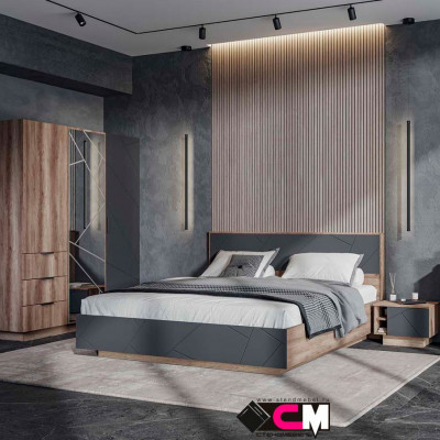 Даллас КР 03 Кровать 1,4х2,0 (1468х986х2090) дуб каньон/МДФ софт графит