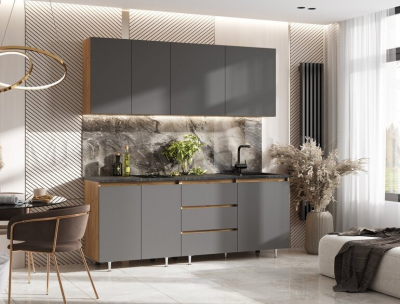 Кухня Челси 2,0м Компановка №2 графит/дуб крафт (кастилло)