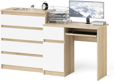 Мори Стол компьютерный МС-1 левый + Комод МК800.4, цвет дуб сонома/белый, ШхГхВ 170,4х50х94 см., выдвижной ящик слева, НЕ универсальная сборка