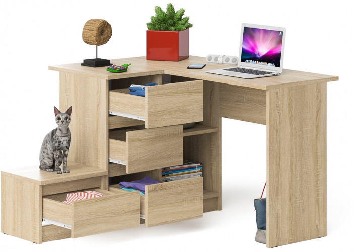 Мори Стол компьютерный МС-16 левый + Тумба ТМП400.1, цвет дуб сонома, ШхГхВ 164,8х84,9х76,6 см., выдвижные ящики слева, НЕ универсальная сборка