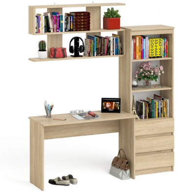 Мори Стол письменный МСП1200.1 + Стеллаж МСТ600.3 + Полка 1200, цвет дуб сонома, ШхГхВ 180,8х50х209,6 см., универсальная сборка