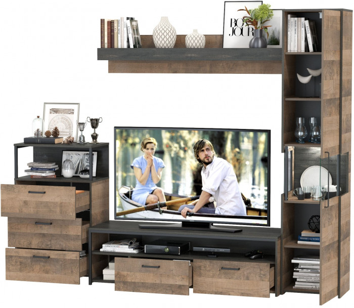 Трувор Гостиная 023, цвет дуб гранж песочный/интра, ШхГхВ 260,6х45,4х210 см., универсальная сборка