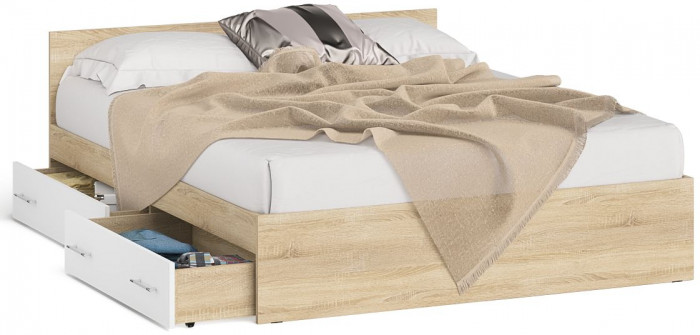 Мори Кровать с ящиками 1600, дуб сонома/белый