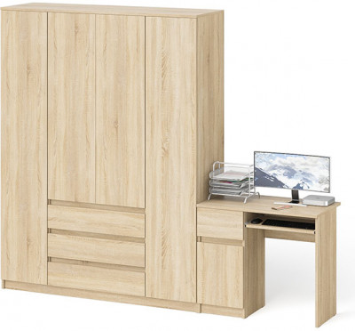Мори компьютерный стол МС-1 левый + Шкаф МШ1600.1, дуб сонома