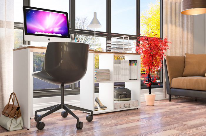 Лидер-8 Модуль Стол письменный трансформер, цвет белый шагрень/крафт золото, ШхГхВ 165х50/30х75 см. или 115х50/80х75 см., НЕ универсальная сборка