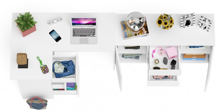 Мори Стол компьютерный МС-16 левый + Комод МК1200.3, цвет белый, ШхГхВ 244,8х84,9х76,6 см., выдвижные ящики слева, НЕ универсальная сборка