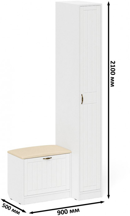 Прихожая П-6 Компоновка № 39, белая шагрень/фасады МДФ белое дерево фрезеровка прованс