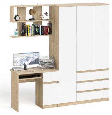 Мори компьютерный стол МС-1 правый + Шкаф МШ1200.1 + Полка 900, дуб сонома/белый
