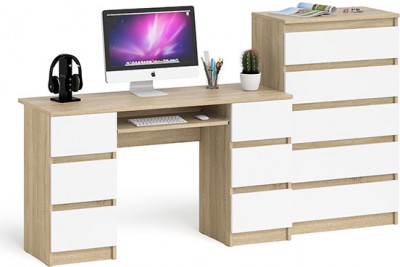 Мори компьютерный стол МС-2 + Комод МК700.5, дуб сонома/белый