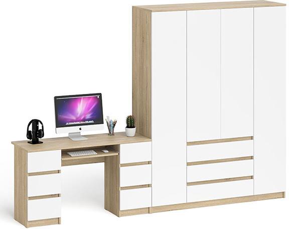 Мори компьютерный стол МС-2 + Шкаф МШ1600.1, дуб сонома/белый