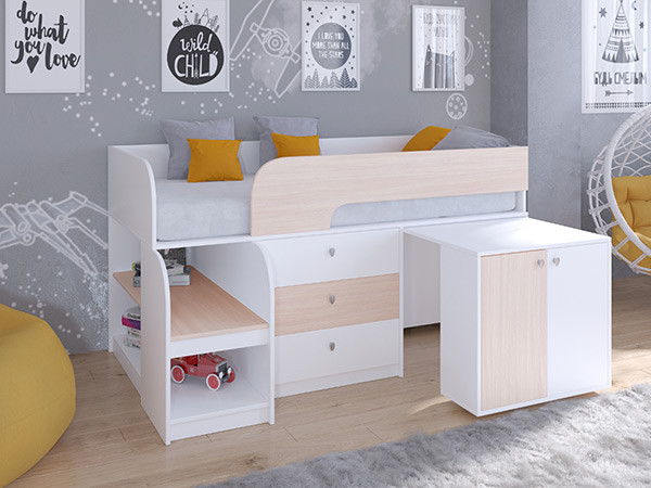 Кровать чердак Астра 9 V7 Белый/Дуб молочный