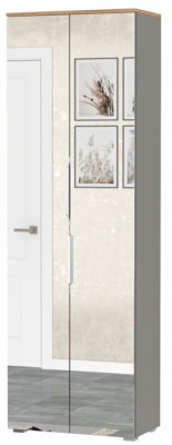 Октава 13.338 Шкаф для одежды, цвет серый графит/дуб крафт золотой/фасады МДФ серый графит и зеркало, ШхГхВ 64,4х35,3х197,6 см.