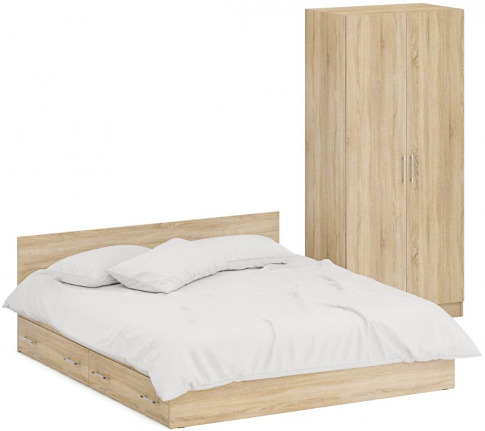 Кровать с ящиками 1800 + Шкаф 2-х створчатый Стандарт, дуб сонома