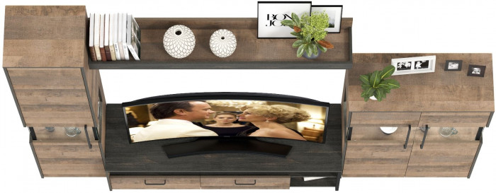 Трувор Гостиная 025, цвет дуб гранж песочный/интра, ШхГхВ 280,4х45,4х210 см., универсальная сборка