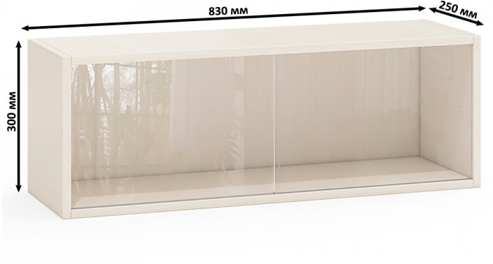 Две полки книжных С-МД-КН01, цвет дуб, ШхГхВ размер каждой полки в отдельности: 83х25х30 см., стеклянные дверцы