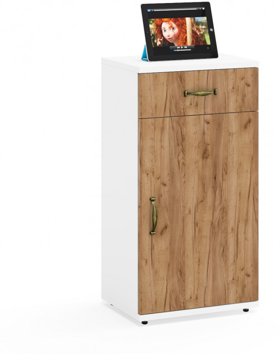 Лидер-8 Модуль Тумба МД 3.15, цвет белый шагрень/крафт золото, ШхГхВ 40х30х75 см., универсальная сборка (выдвижной ящик и дверка)