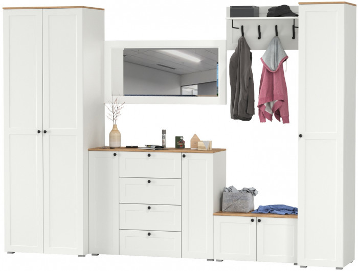 Остин Прихожая 55, белый шагрень/дуб крафт золотой