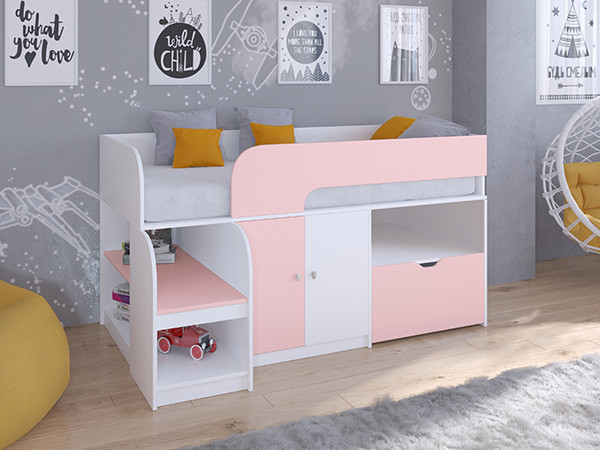 Кровать чердак Астра 9 V4 Белый/Розовый