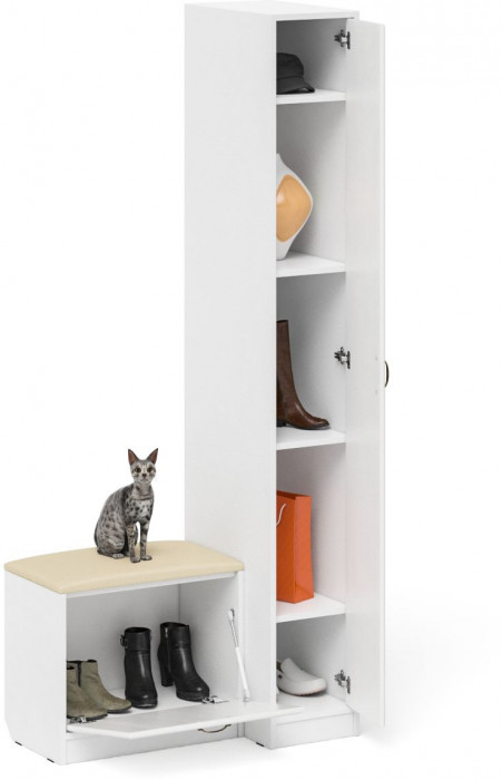 Прихожая П-6 Компоновка № 39, белая шагрень/фасады МДФ белое дерево фрезеровка ромб