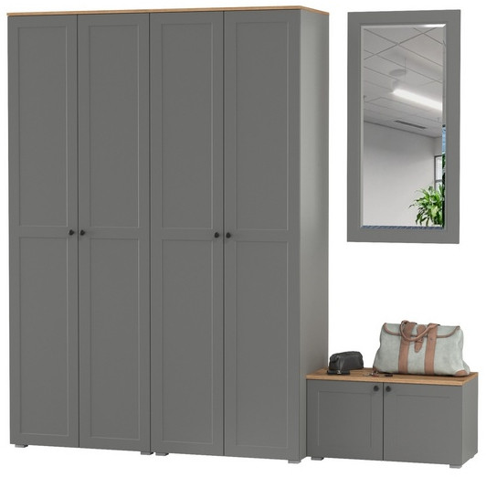 Остин Прихожая 30, цвет серый графит/дуб крафт золотой, ШхГхВ 240х54,3х229,6 см., универсальная сборка