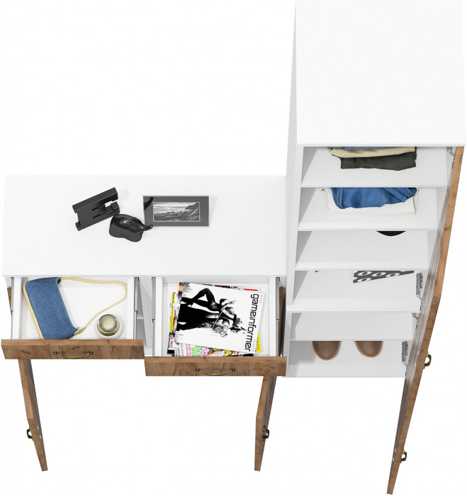 Лидер-8 Пенал МД 22Б + Тумба МД 3.15 + Тумба МД 3.15, цвет белый шагрень/крафт золото, ШхГхВ 120х37,5х190 см., универсальная сборка