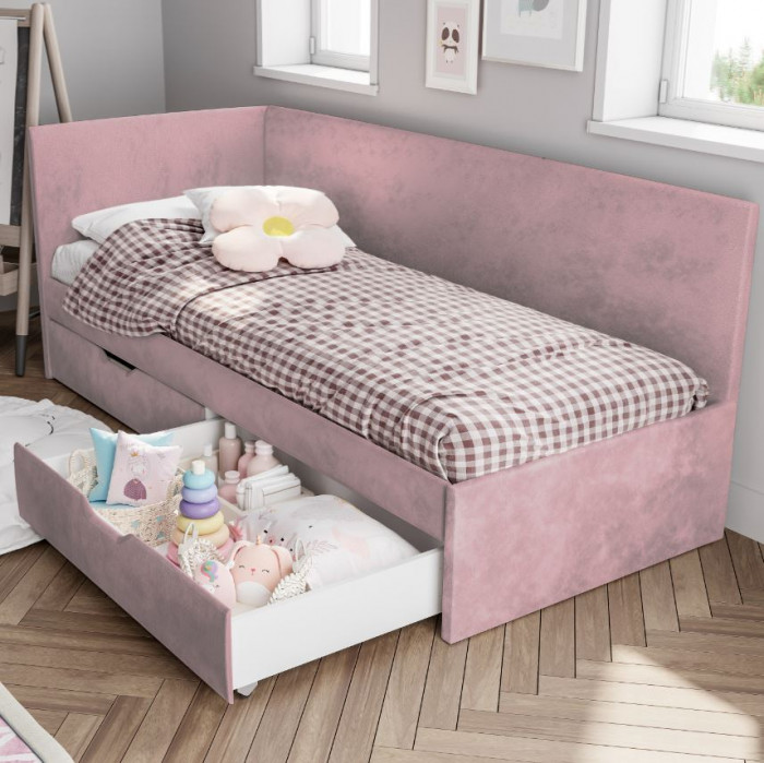 Кровать односпальная "Лео" КР-49 Белый/Шарли пинк