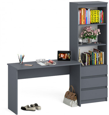 Мори Стол письменный МСП1200.1 + Стеллаж МСТ600.3, цвет графит, ШхГхВ 180,8х50х179,6 см., универсальная сборка