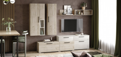 Модульная гостиная Альберо, композиция 2, Крафт серый/Крафт белый