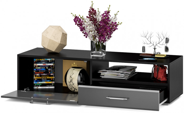 Тумба под ТВ Ларго 1,4, цвет корпус венге/фасады МДФ графитово-серый глянец, ШхГхВ 140х46х35 см., НЕ универсальная сборка