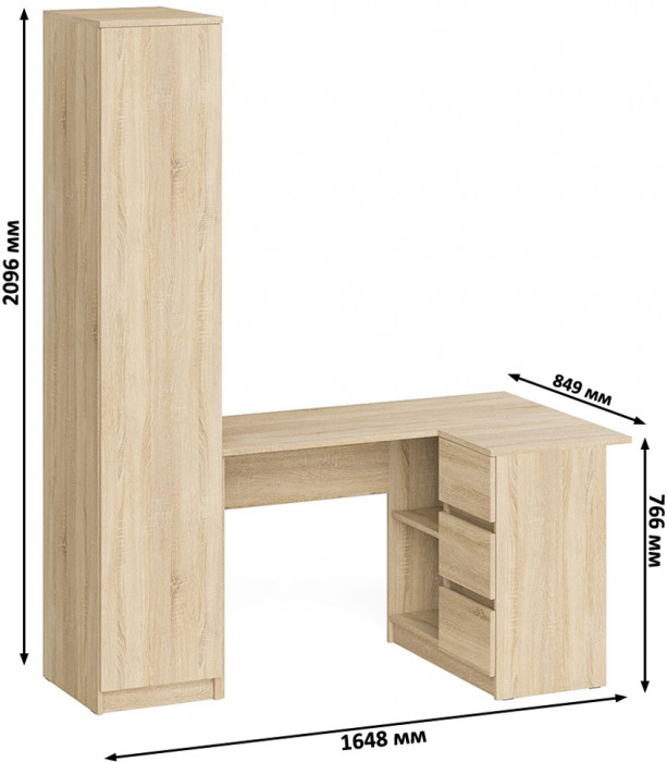 Мори компьютерный стол МС-16 правый + Пенал МШ400.1, дуб сонома