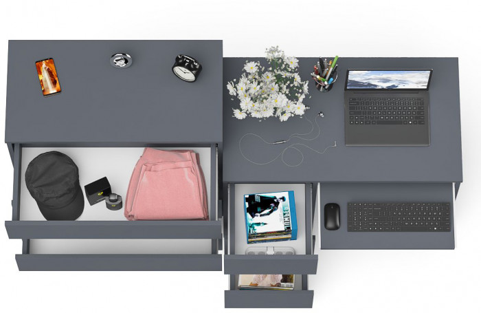 Мори компьютерный стол МС-6 левый + Комод МК800.4, графит